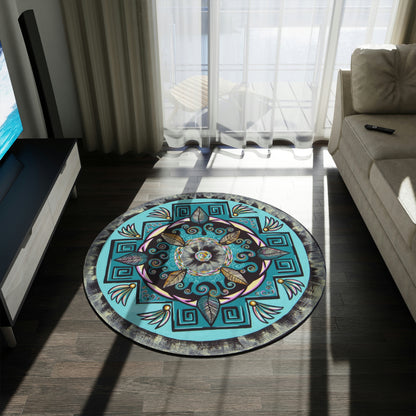 "Hojachakana" Mandala Rug - Blue Flame Array Home Decor