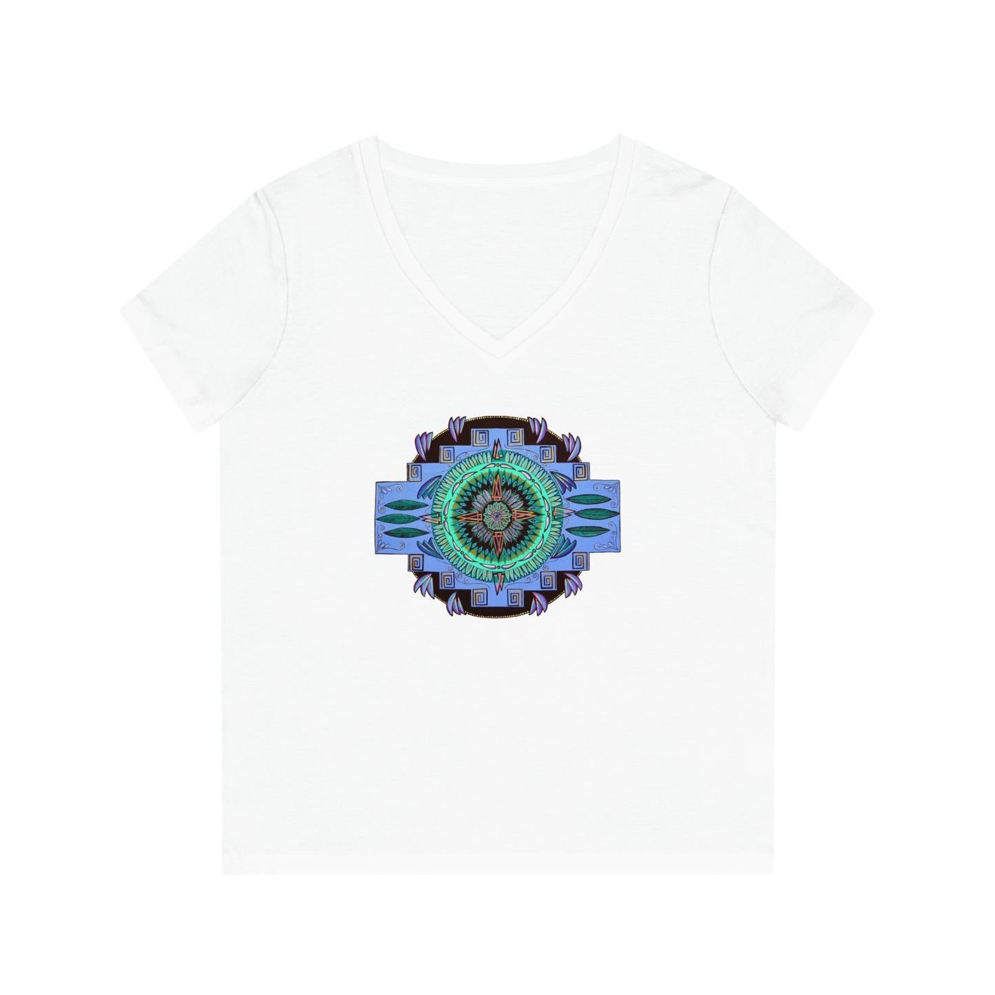 "Plumachakana" Ladies Organic V-Neck T-Shirt - Blue Flame Array White / S V-neck