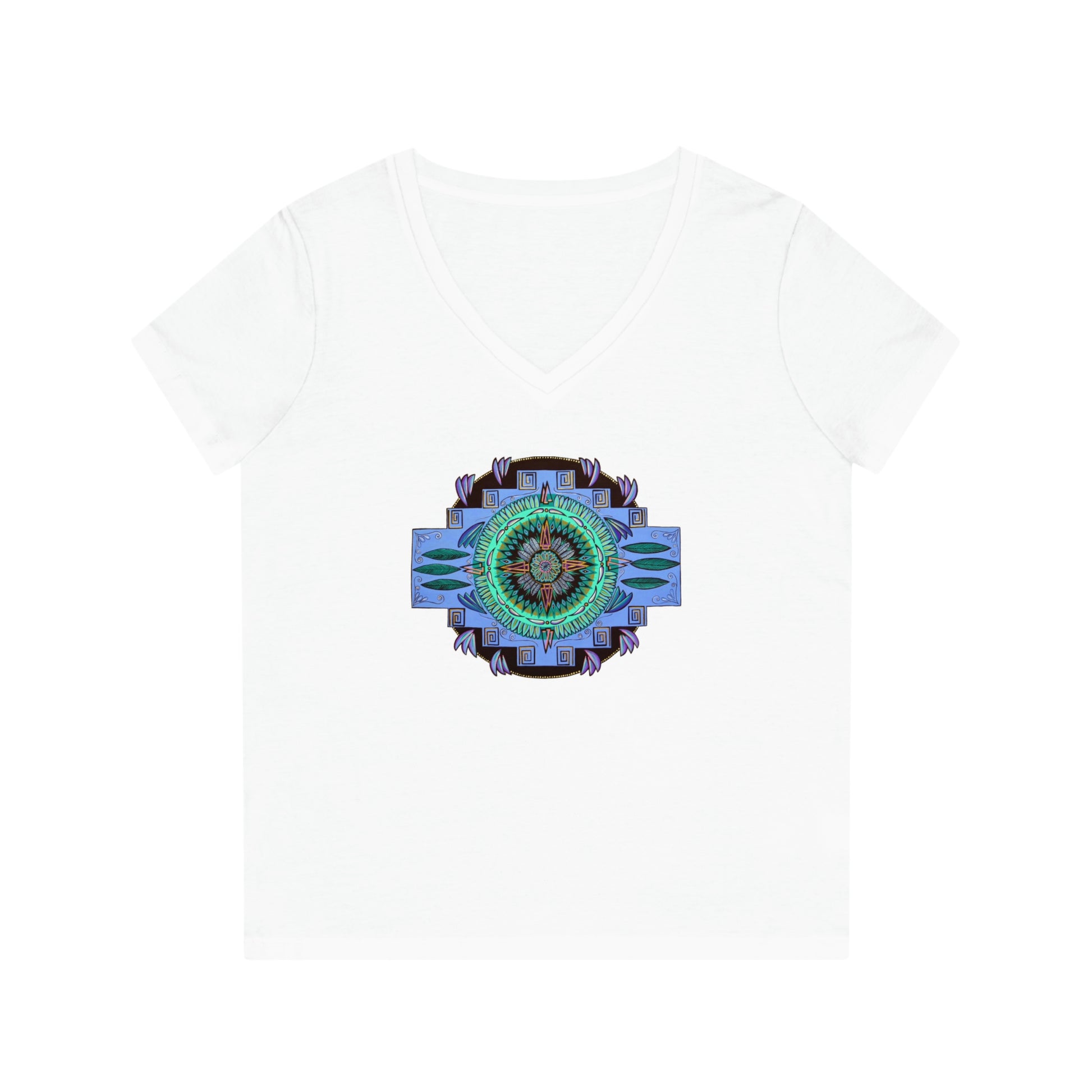 "Plumachakana" Ladies Organic V-Neck T-Shirt - Blue Flame Array White / S V-neck