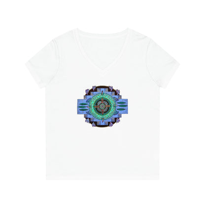 "Plumachakana" Ladies Organic V-Neck T-Shirt - Blue Flame Array White / S V-neck