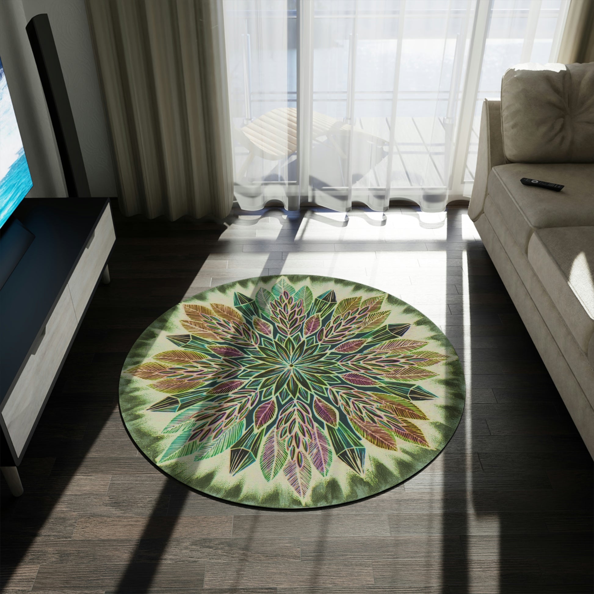 "Krystalhoja Verde" Mandala Rug - Blue Flame Array Home Decor