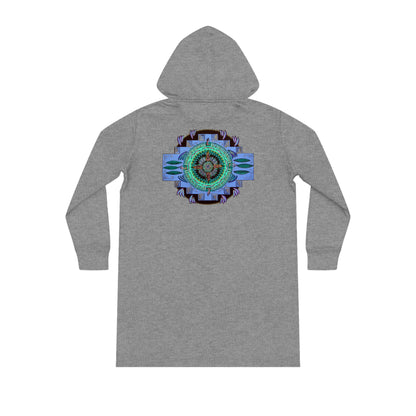 "Plumachakana" Ladies Organic Hoodie Dress - Blue Flame Array Hoodie