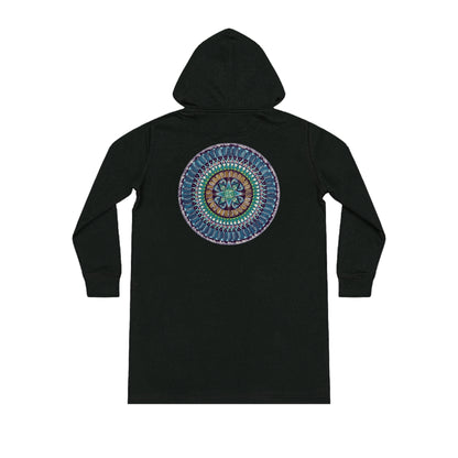 "AquilazurA Kryst'dala" Ladies Organic Hoodie Dress - Blue Flame Array Black / XS Hoodie