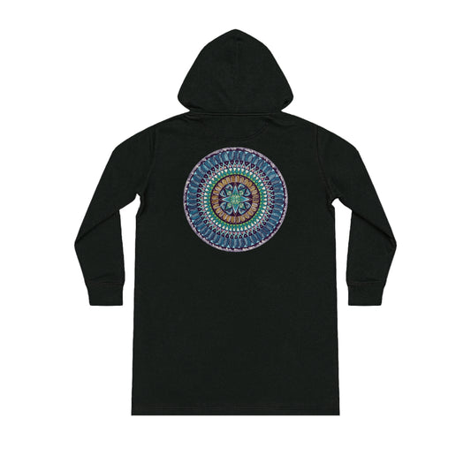 "AquilazurA Kryst'dala" Ladies Organic Hoodie Dress - Blue Flame Array Black / XS Hoodie