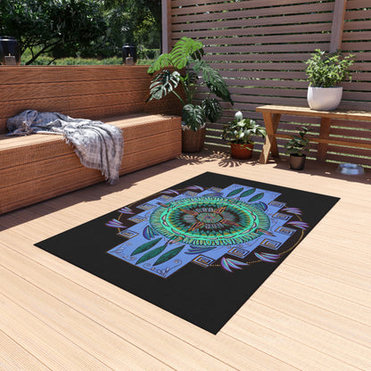 "Plumachakana" Outdoor Mandala Rug - Blue Flame Array Home Decor