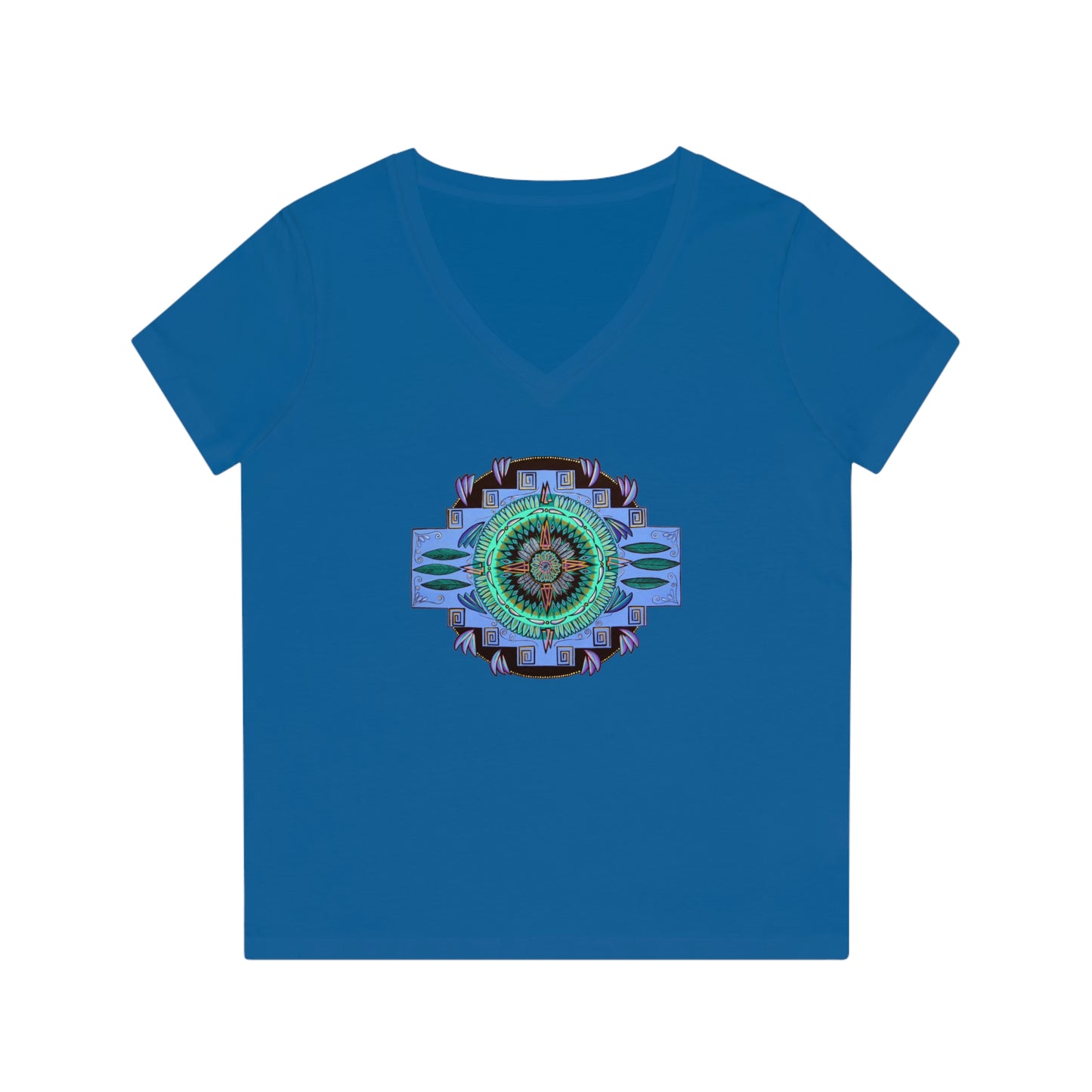 "Plumachakana" Ladies Organic V-Neck T-Shirt - Blue Flame Array Royal Blue / S V-neck