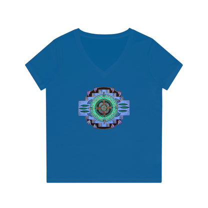 "Plumachakana" Ladies Organic V-Neck T-Shirt - Blue Flame Array Royal Blue / S V-neck