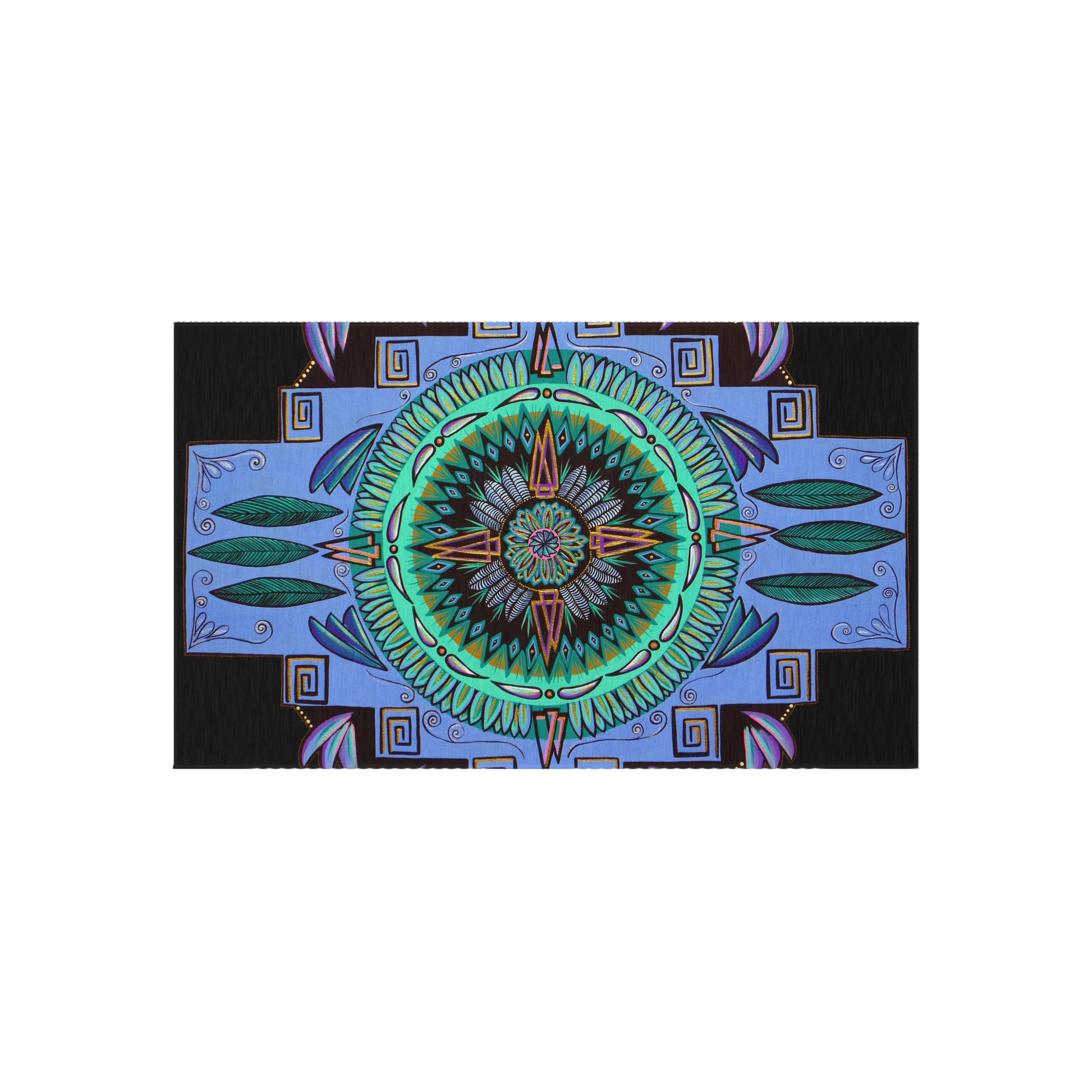 "Plumachakana" Outdoor Mandala Rug - Blue Flame Array 36" × 60" Home Decor