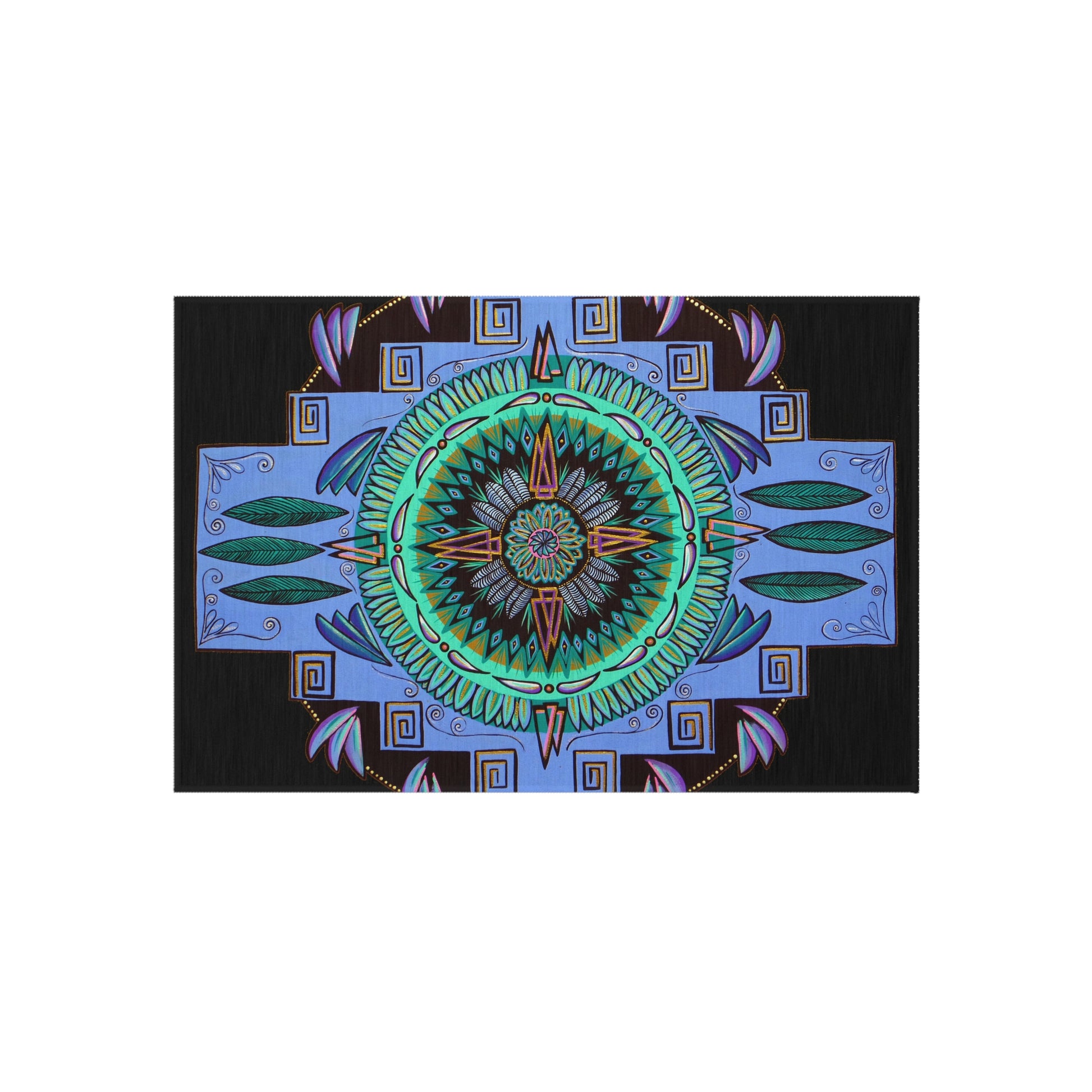 "Plumachakana" Outdoor Mandala Rug - Blue Flame Array 24" × 36" Home Decor