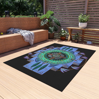 "Plumachakana" Outdoor Mandala Rug - Blue Flame Array Home Decor