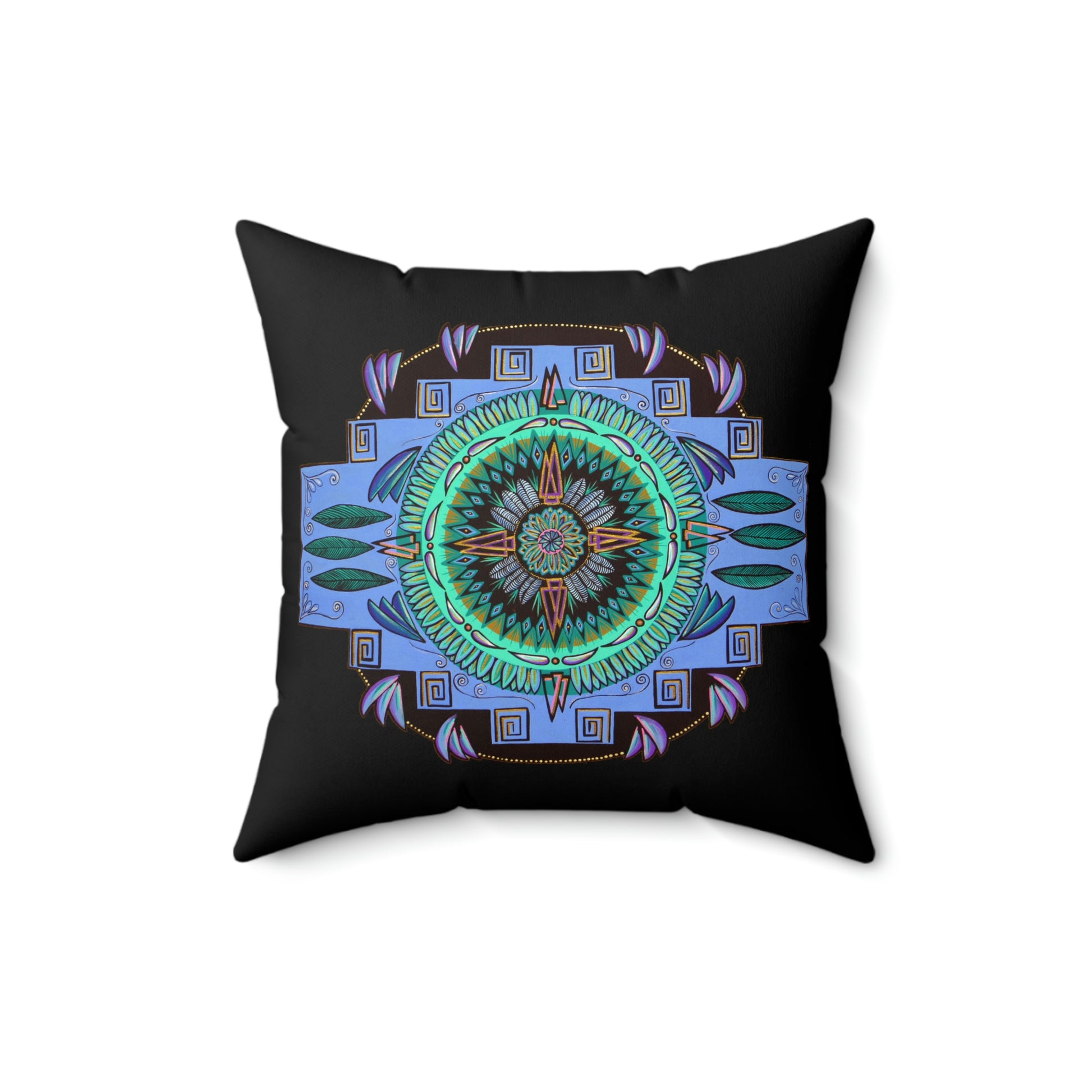 "Plumachakana" Dreamcatcher Pillow - Blue Flame Array 16" × 16" Home Decor