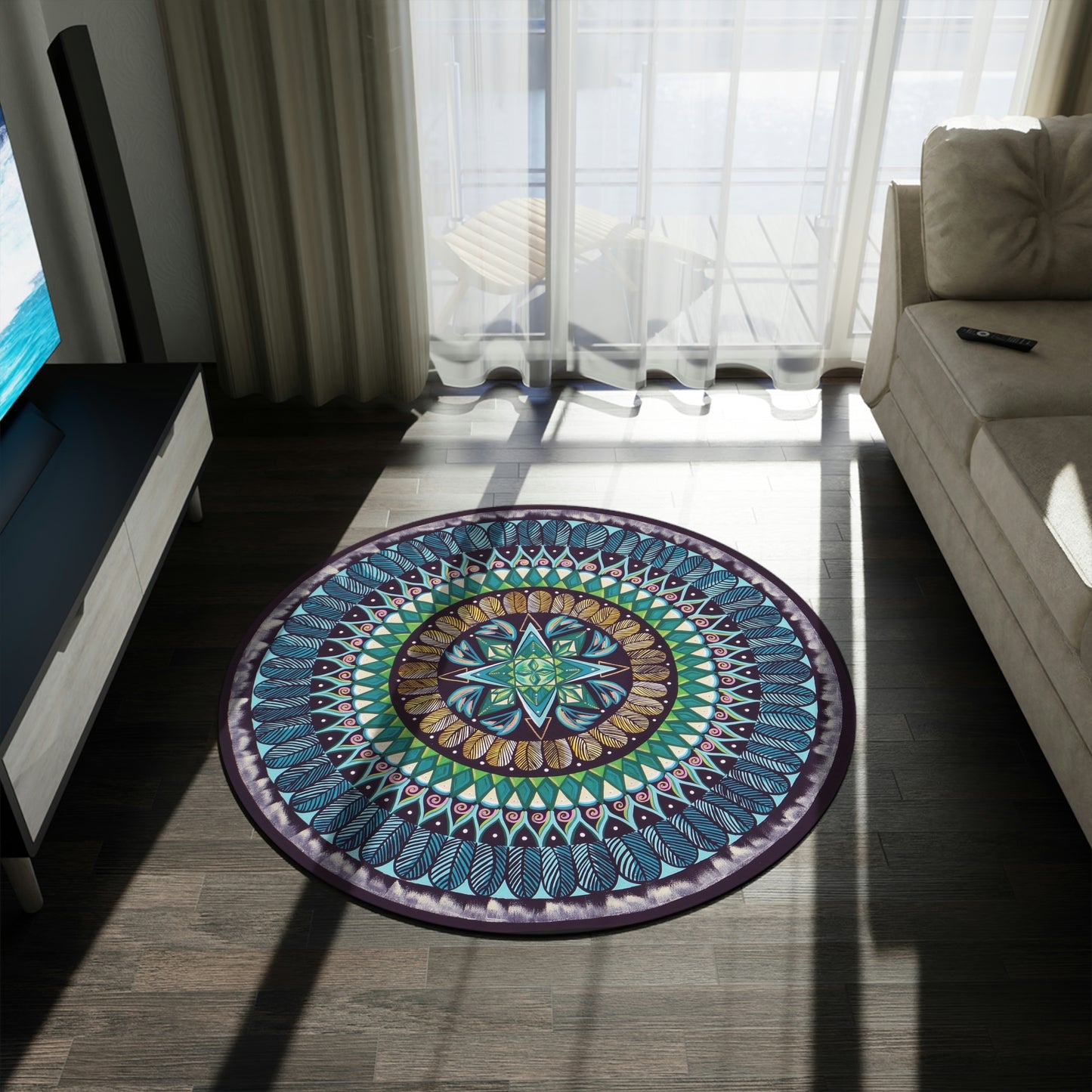 "AquilazurA Kryst'dala" Mandala Rug - Blue Flame Array Home Decor