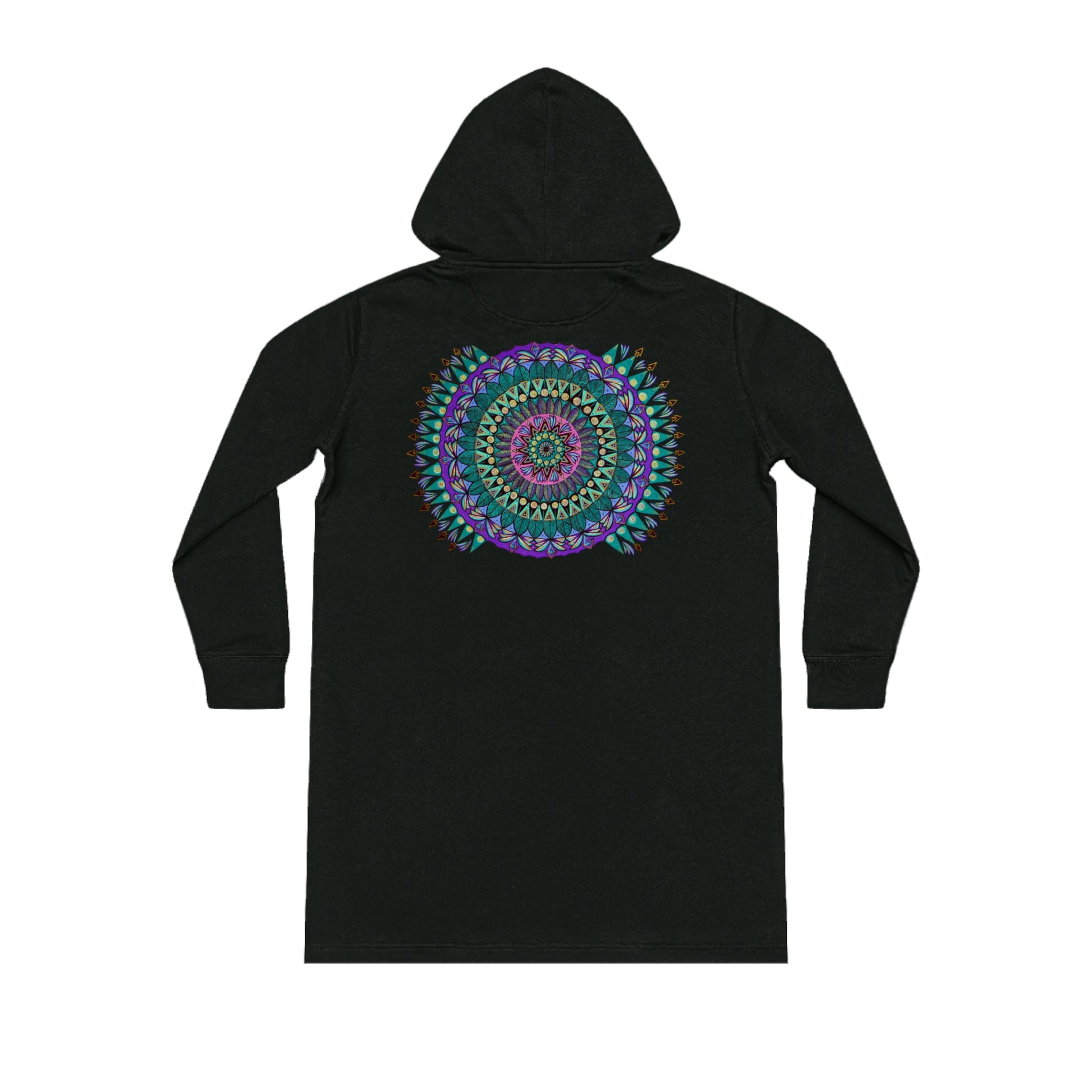 "Mandaladiosa" Ladies Organic Hoodie Dress - Blue Flame Array Black / XS Hoodie