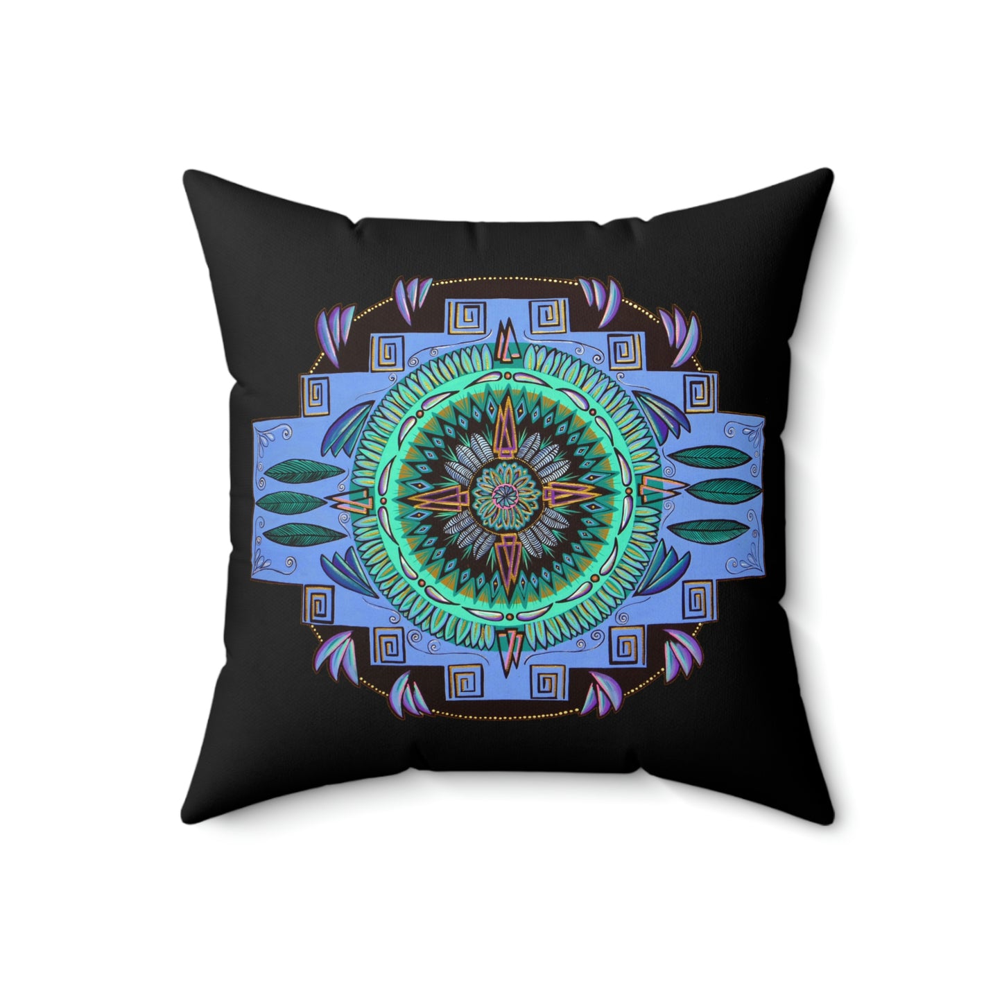 "Plumachakana" Dreamcatcher Pillow - Blue Flame Array 18" × 18" Home Decor