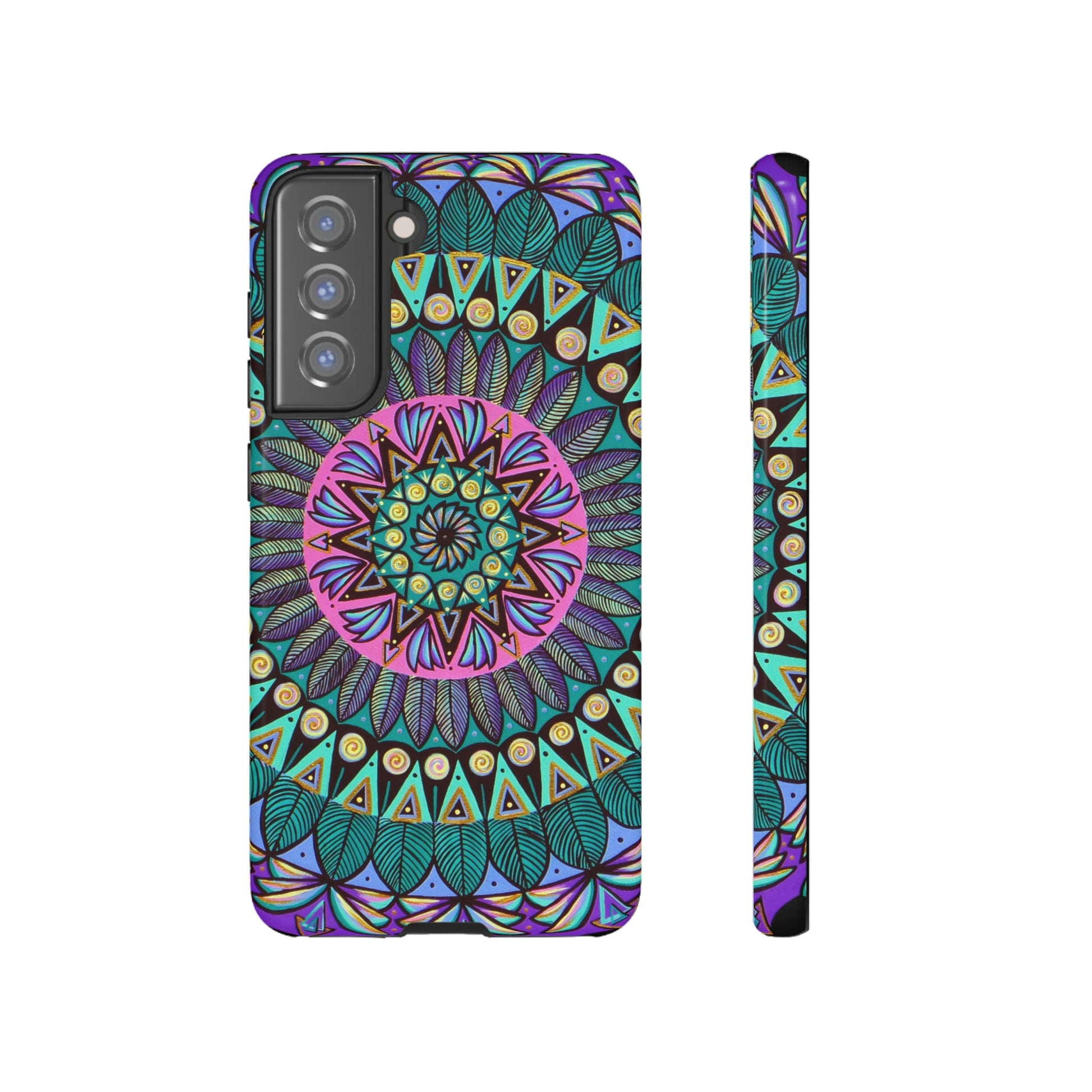 "Mandaladiosa" Art Phone Armor - Blue Flame Array Samsung Galaxy S21 FE / Glossy Phone Case