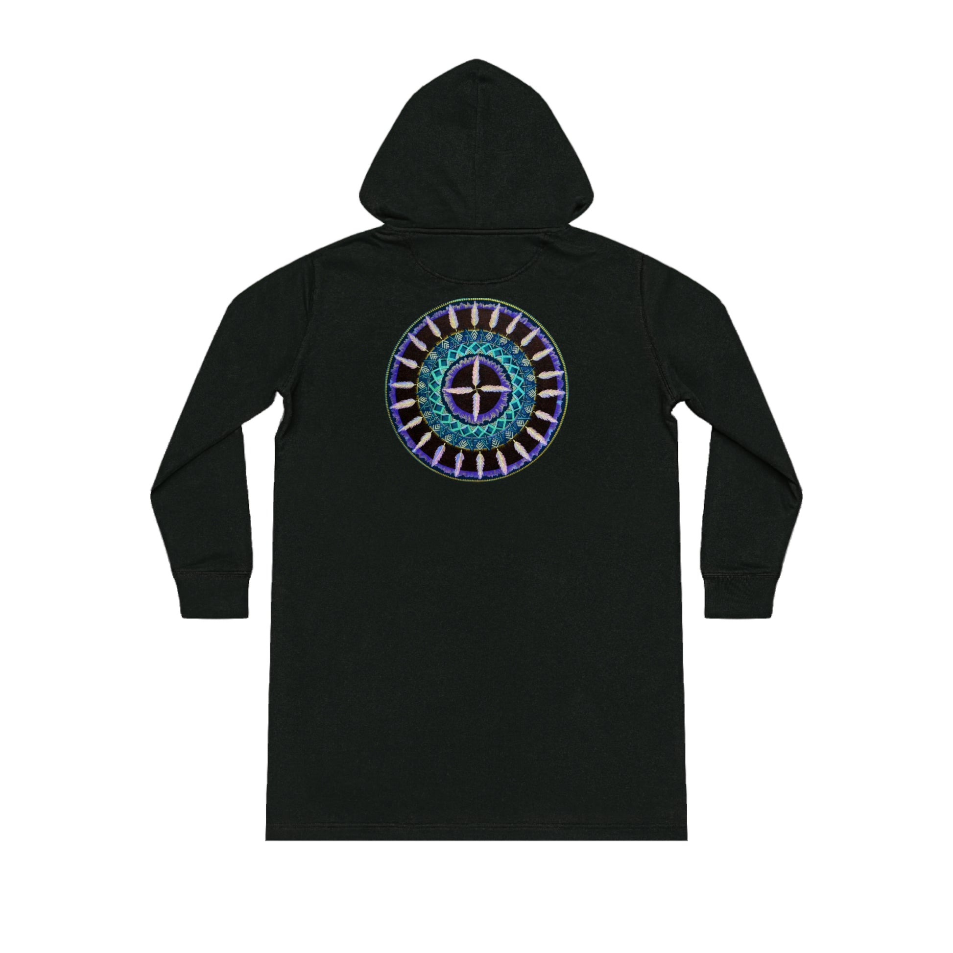 "Cuatro Vientos" Ladies Organic Hoodie Dress - Blue Flame Array Black / XS Hoodie