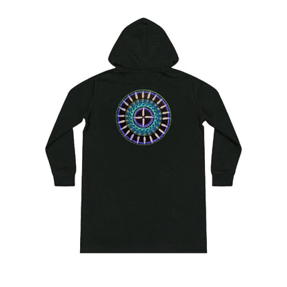 "Cuatro Vientos" Ladies Organic Hoodie Dress - Blue Flame Array Black / XS Hoodie