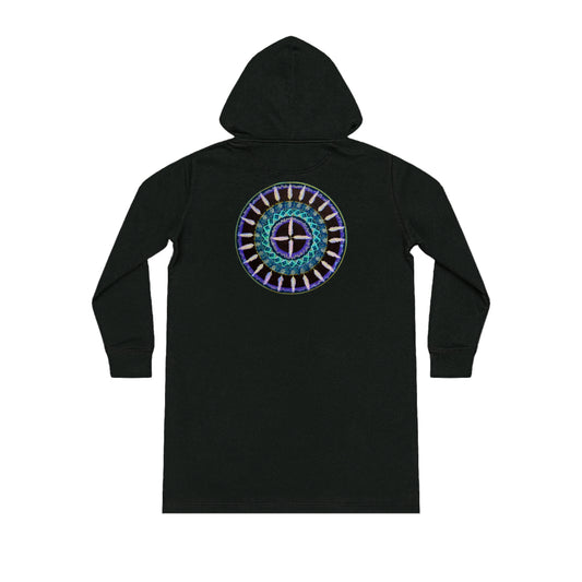 "Cuatro Vientos" Ladies Organic Hoodie Dress - Blue Flame Array Black / XS Hoodie