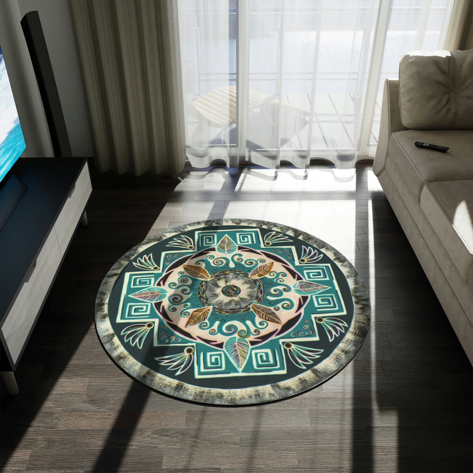 "Hojachakanazura" Mandala Rug - Blue Flame Array Home Decor