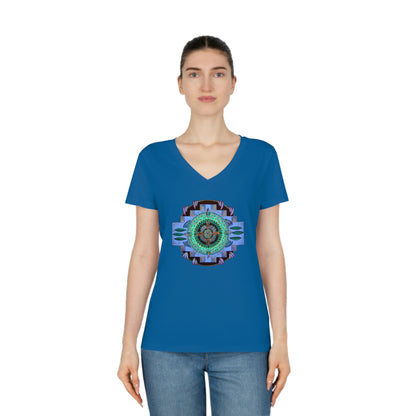 "Plumachakana" Ladies Organic V-Neck T-Shirt - Blue Flame Array V-neck