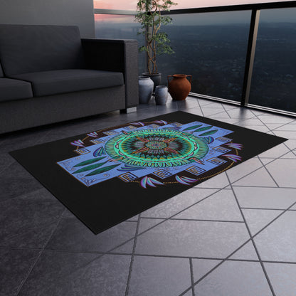 "Plumachakana" Outdoor Mandala Rug - Blue Flame Array Home Decor