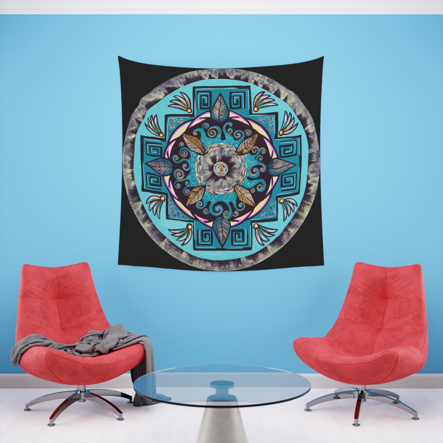 "Hojachakana" Wall Tapestry - Blue Flame Array Home Decor