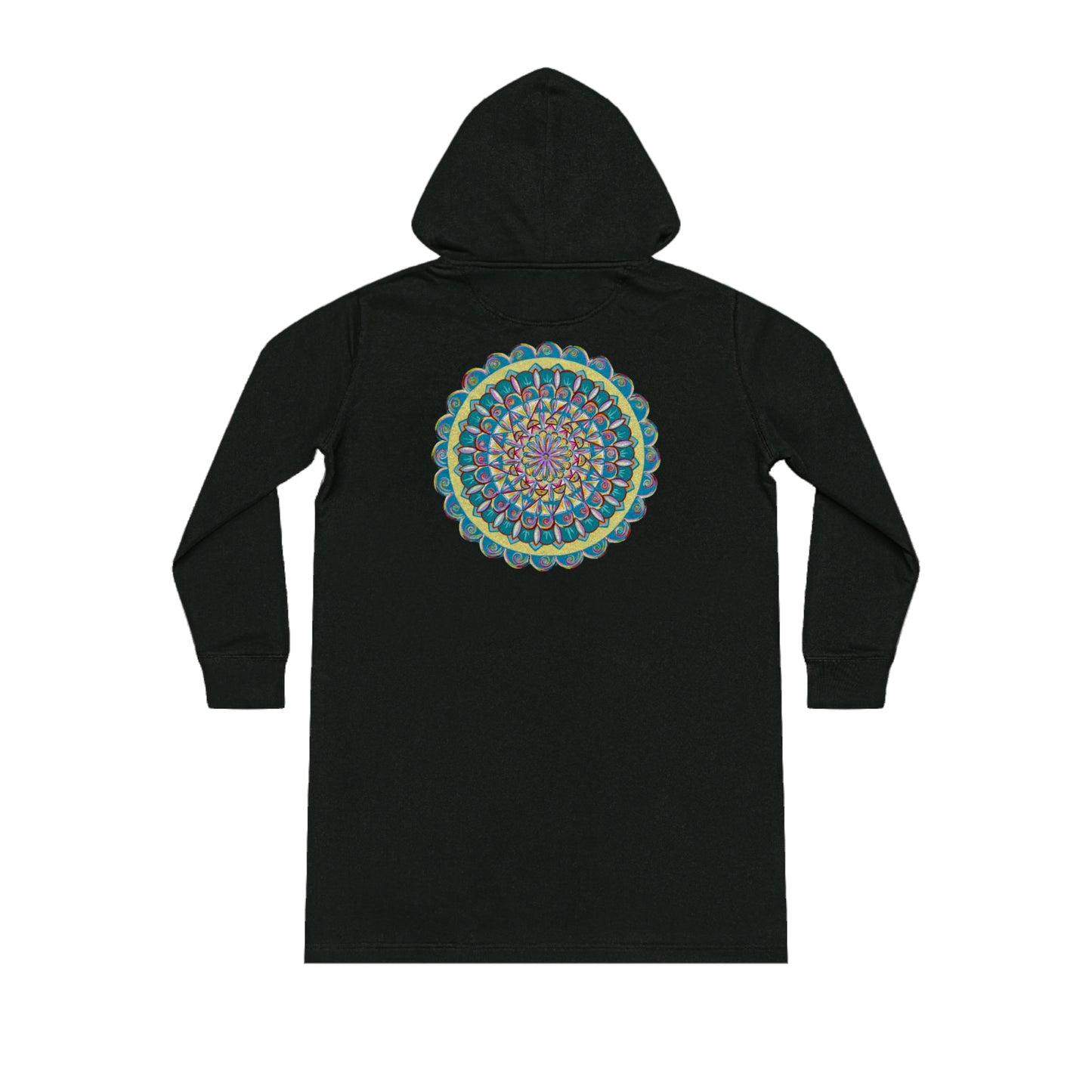 "Almandalayana" Ladies Organic Hoodie Dress - Blue Flame Array Black / XS Hoodie