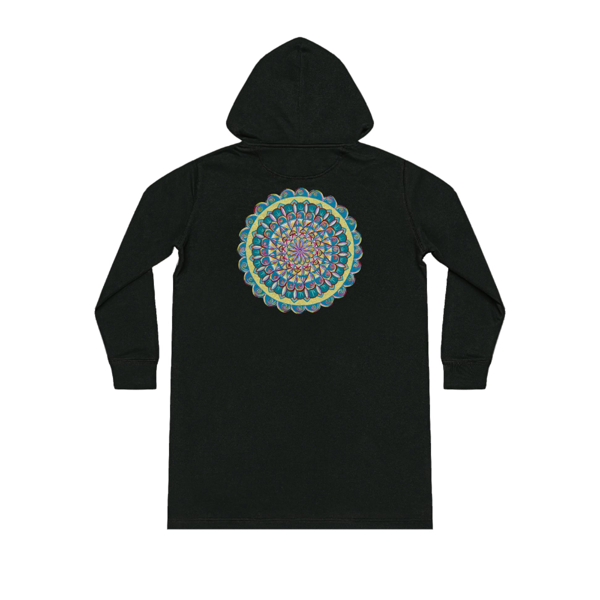 "Almandalayana" Ladies Organic Hoodie Dress - Blue Flame Array Black / XS Hoodie