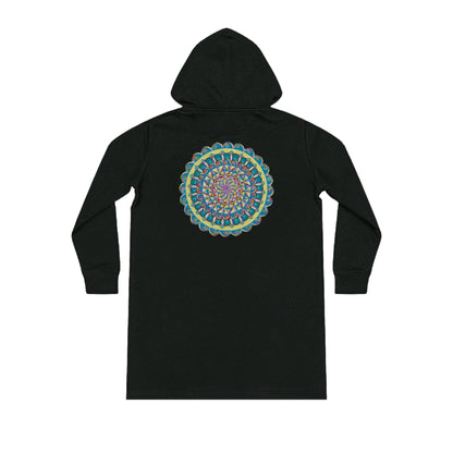 "Almandalayana" Ladies Organic Hoodie Dress - Blue Flame Array Black / XS Hoodie