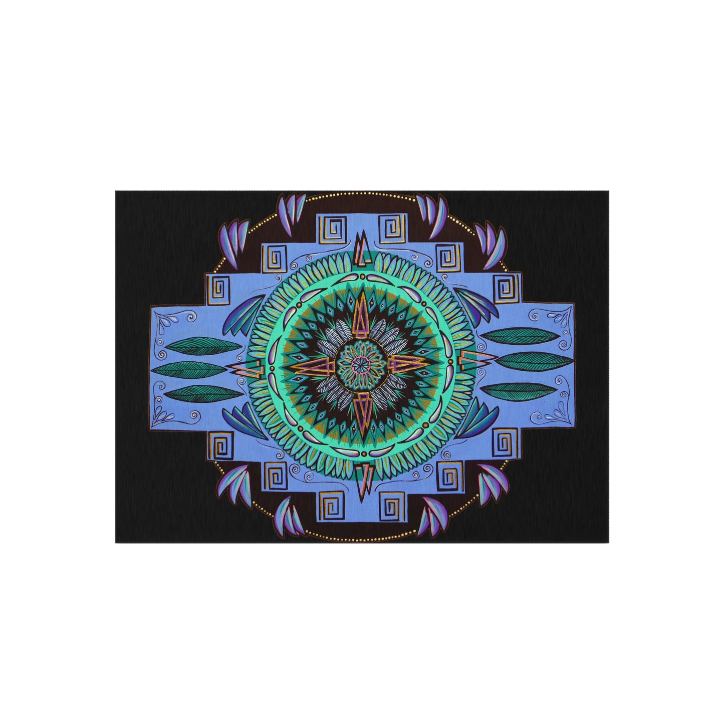 "Plumachakana" Outdoor Mandala Rug - Blue Flame Array 60" × 84" Home Decor