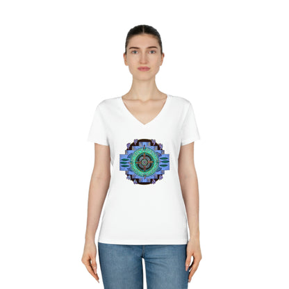 "Plumachakana" Ladies Organic V-Neck T-Shirt - Blue Flame Array V-neck