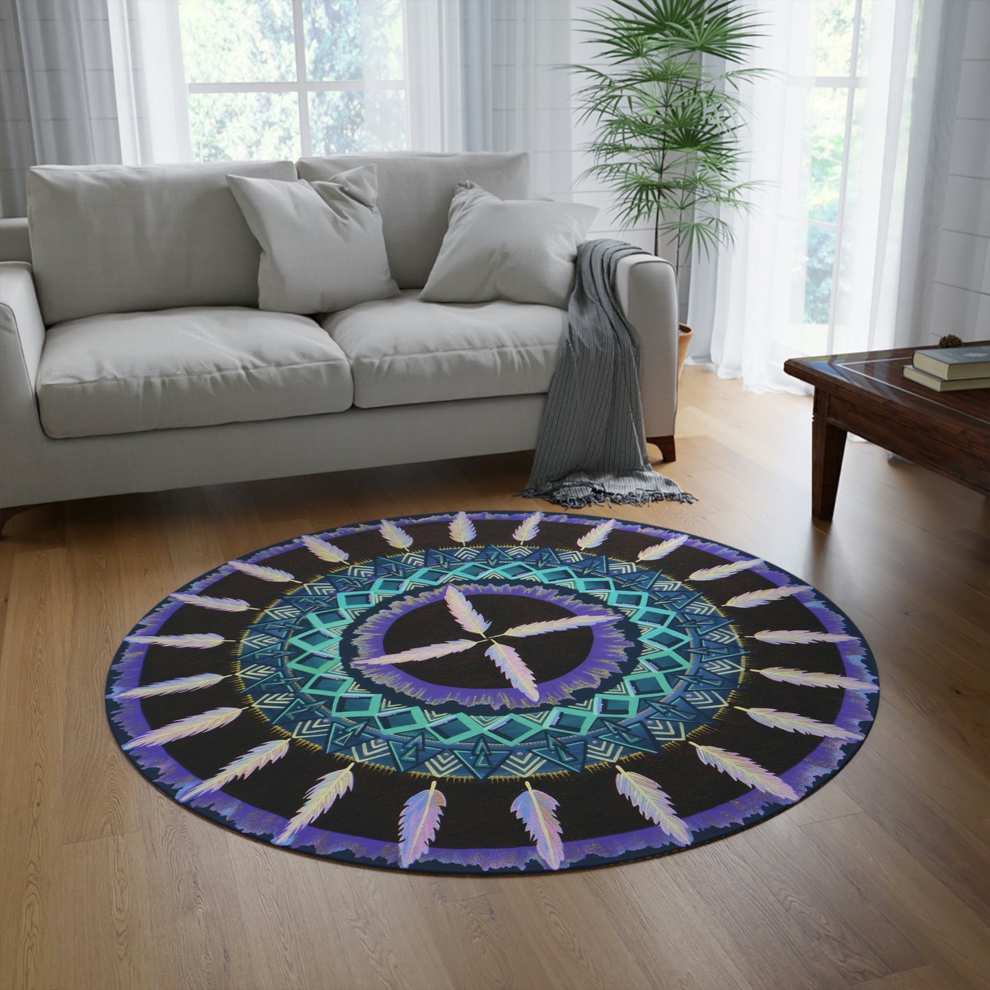 "Cuatro Vientos" Mandala Rug - Blue Flame Array 60" × 60" Home Decor