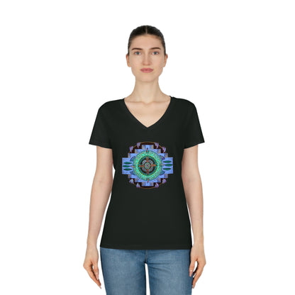 "Plumachakana" Ladies Organic V-Neck T-Shirt - Blue Flame Array Black / S V-neck